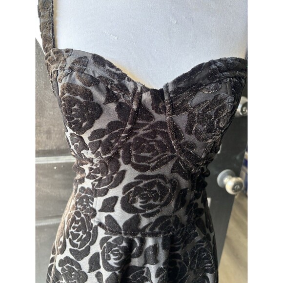 abercrombie fitch Burnout Velvet Rose Floral Black Mini Dress Whimsigoth Witchy - Picture 2 of 8